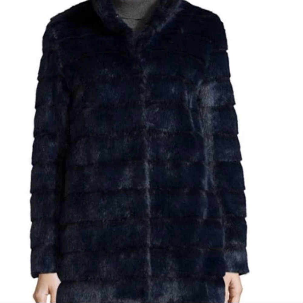Navy blue faux fur jacket